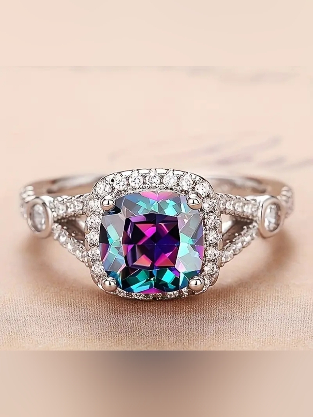 Synthetic Rainbow Mystic Topaz Gemstone Cubic Zirconia Gold Plated Ring Size 6
